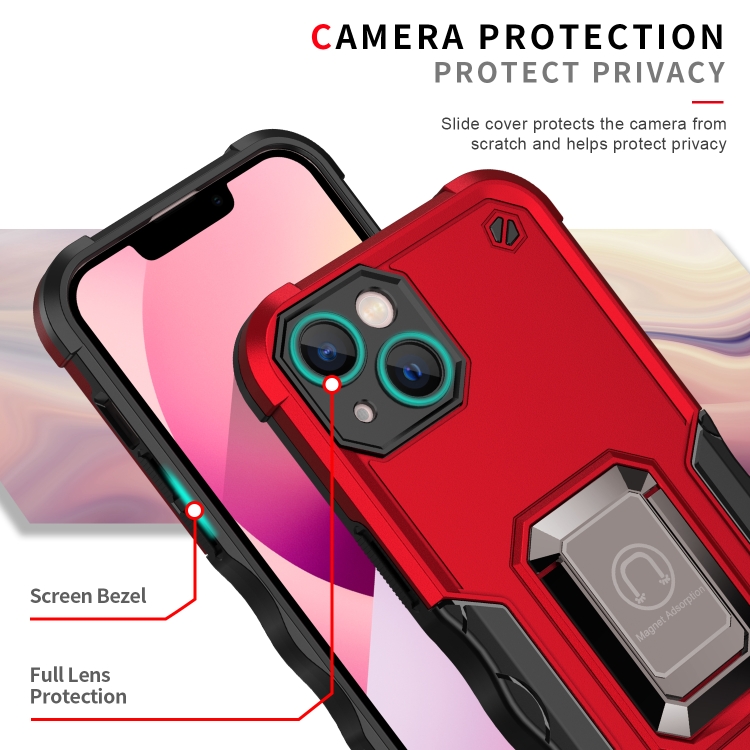 Ring Holder Non-slip Armor Phone Case For iPhone 13(Red) - 3