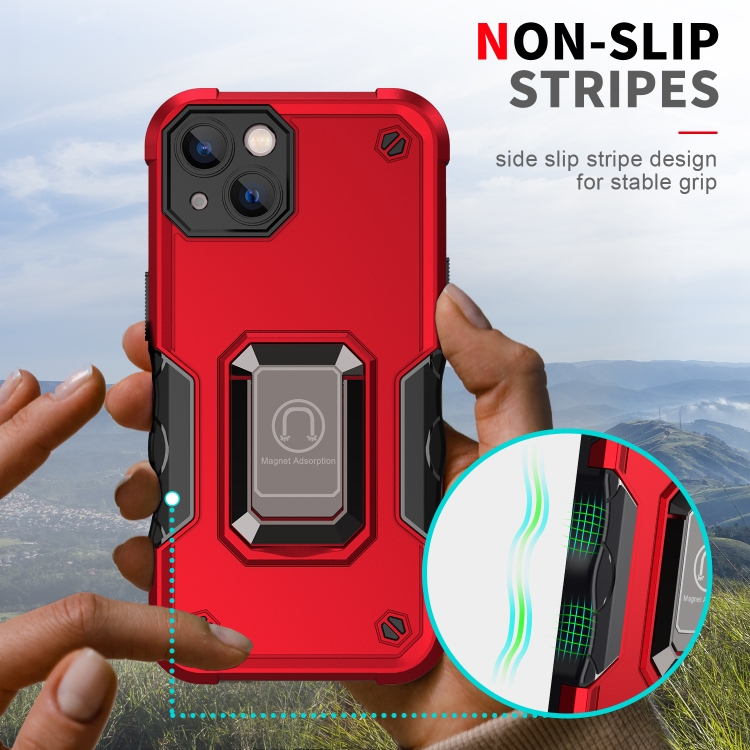 Ring Holder Non-slip Armor Phone Case For iPhone 13(Red) - 5