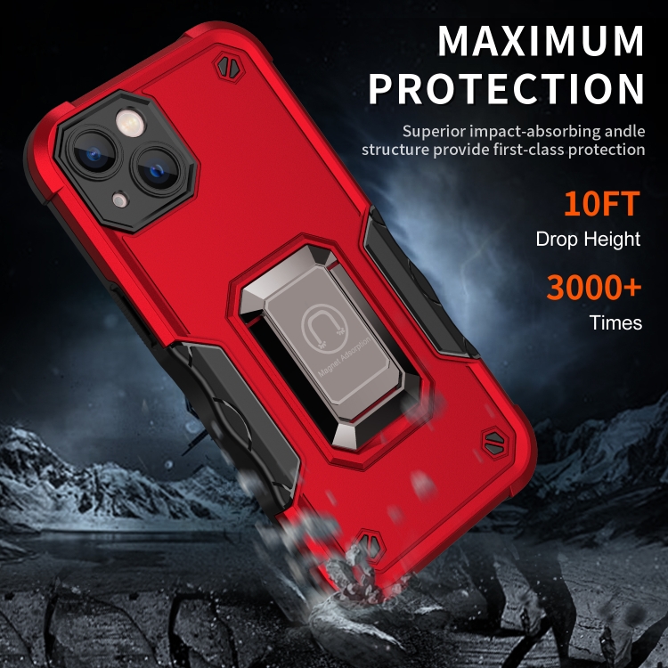 Ring Holder Non-slip Armor Phone Case For iPhone 13(Red) - 6