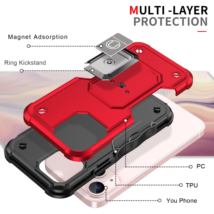 Ring Holder Non-slip Armor Phone Case For iPhone 13 mini(Red) - 2