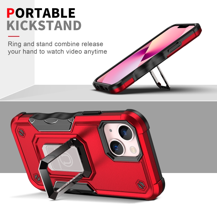 Ring Holder Non-slip Armor Phone Case For iPhone 13 mini(Red) - 4