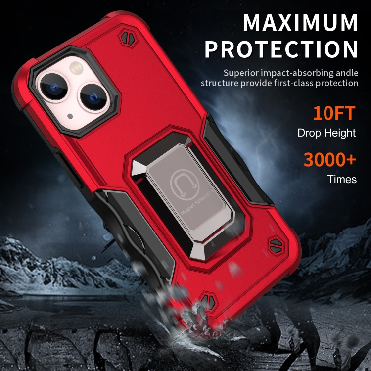 Ring Holder Non-slip Armor Phone Case For iPhone 13 mini(Red) - 6