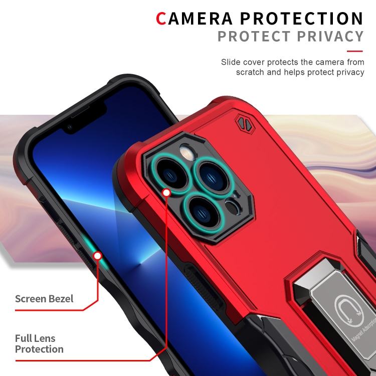 Ring Holder Non-slip Armor Phone Case For iPhone 13 Pro(Red) - 4