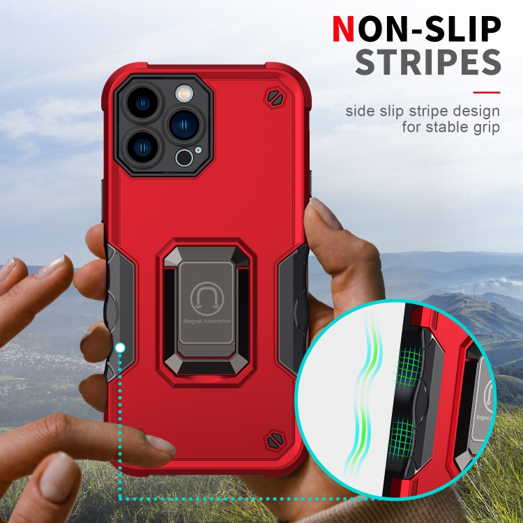 Ring Holder Non-slip Armor Phone Case For iPhone 13 Pro(Red) - 5