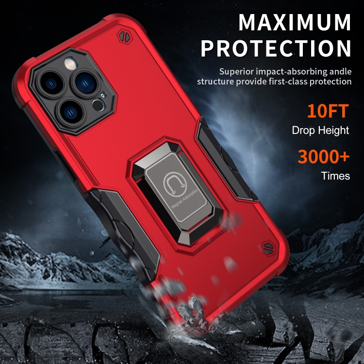 Ring Holder Non-slip Armor Phone Case For iPhone 13 Pro(Red) - 6