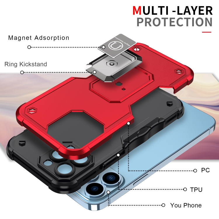 Ring Holder Non-slip Armor Phone Case For iPhone 13 Pro Max(Red) - 2