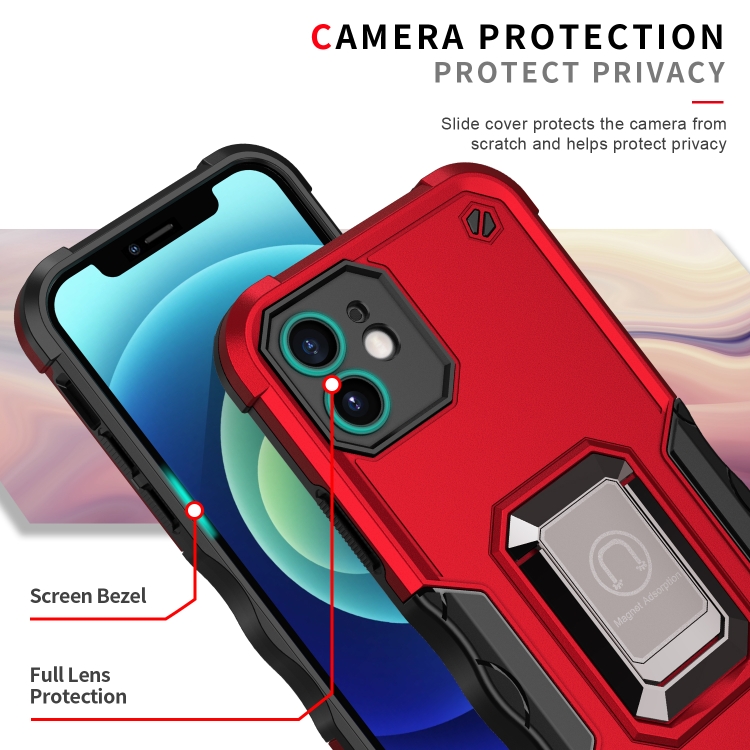 Ring Holder Non-slip Armor Phone Case For iPhone 12 mini(Red) - 3