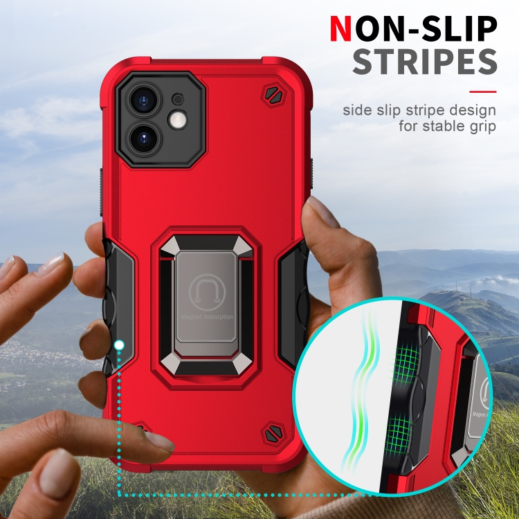 Ring Holder Non-slip Armor Phone Case For iPhone 12 mini(Red) - 5