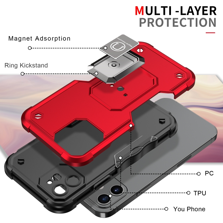 Ring Holder Non-slip Armor Phone Case For iPhone 12(Red) - 2