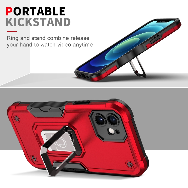 Ring Holder Non-slip Armor Phone Case For iPhone 12(Red) - 4