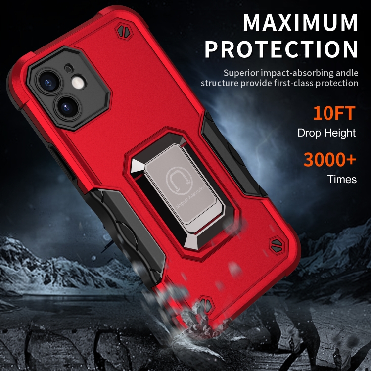 Ring Holder Non-slip Armor Phone Case For iPhone 12(Red) - 6