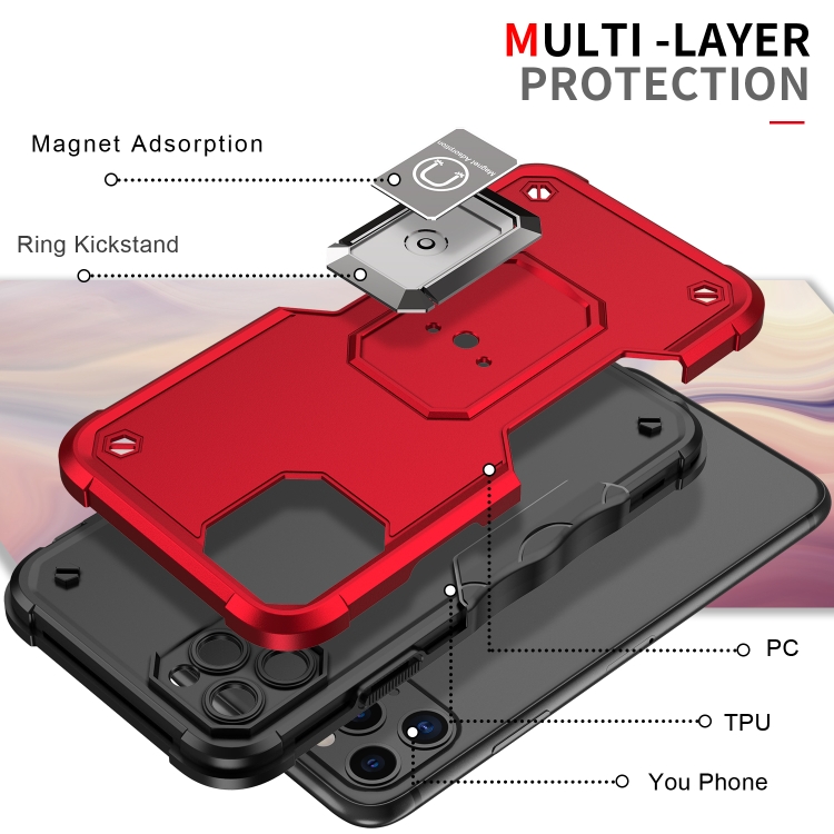 Ring Holder Non-slip Armor Phone Case For iPhone 12 Pro(Red) - 2