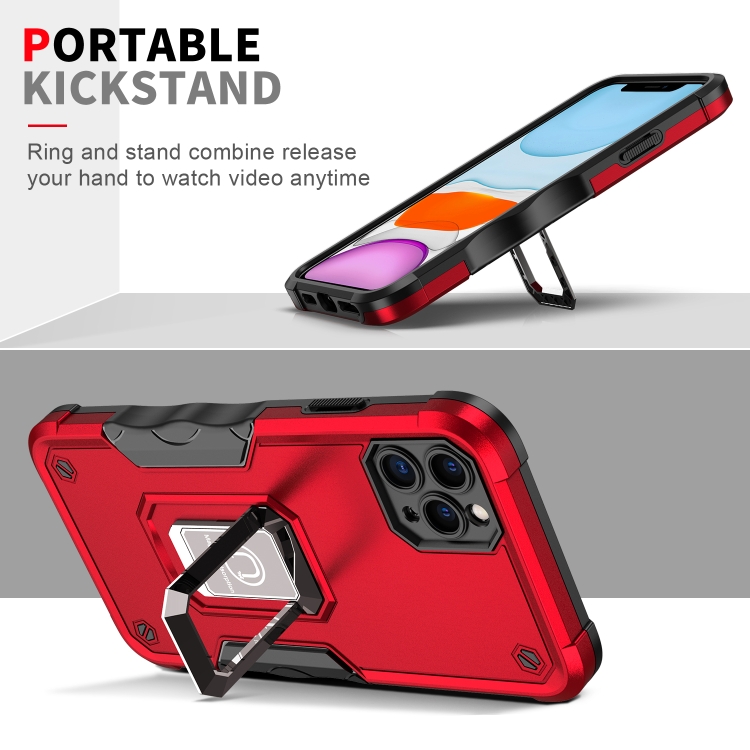 Ring Holder Non-slip Armor Phone Case For iPhone 12 Pro(Red) - 4