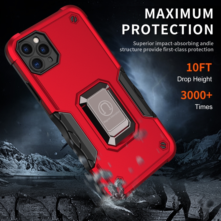 Ring Holder Non-slip Armor Phone Case For iPhone 12 Pro Max(Red) - 6