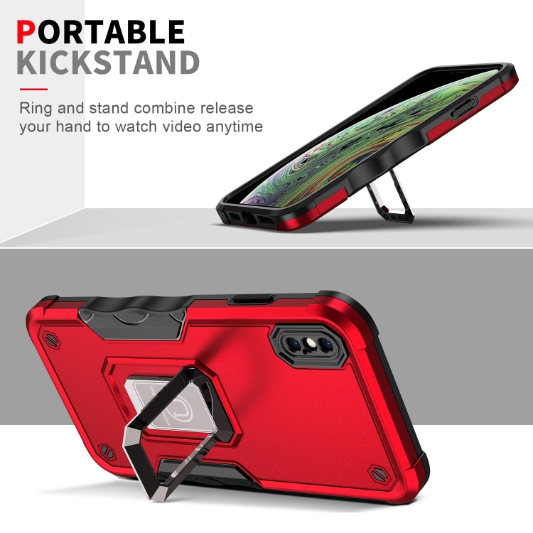 Ring Holder Non-slip Armor Phone Case For iPhone X / XS(Red) - 4