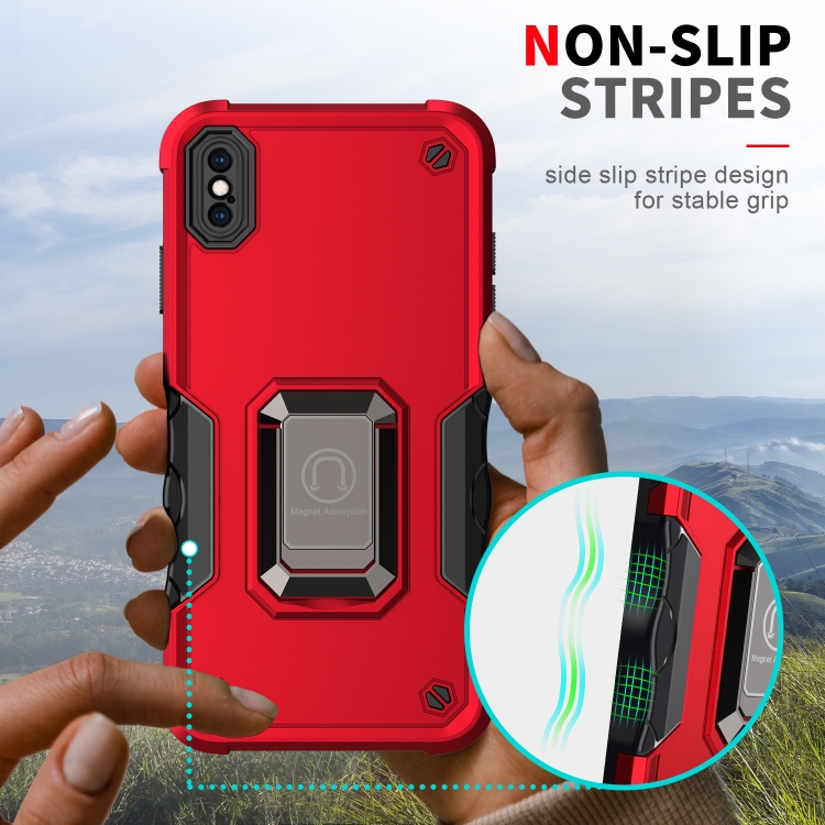Ring Holder Non-slip Armor Phone Case For iPhone X / XS(Red) - 5