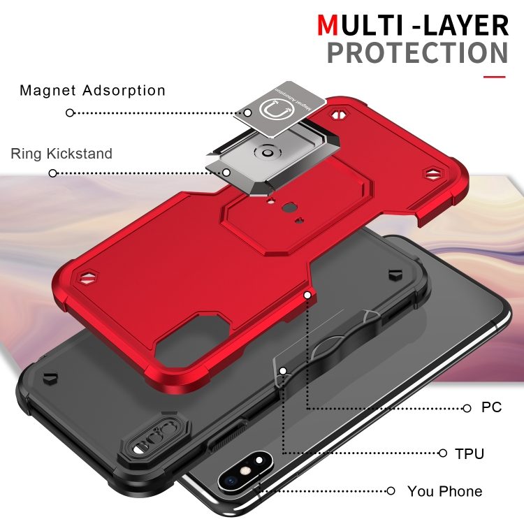 Ring Holder Non-slip Armor Phone Case For iPhone XS Max(Red) - 2