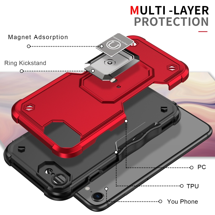 Ring Holder Non-slip Armor Phone Case For iPhone SE 2020 / 8 / 7(Red) - 2