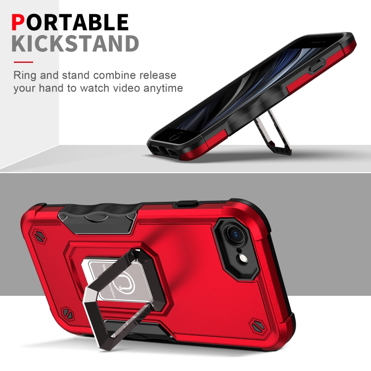 Ring Holder Non-slip Armor Phone Case For iPhone SE 2020 / 8 / 7(Red) - 3