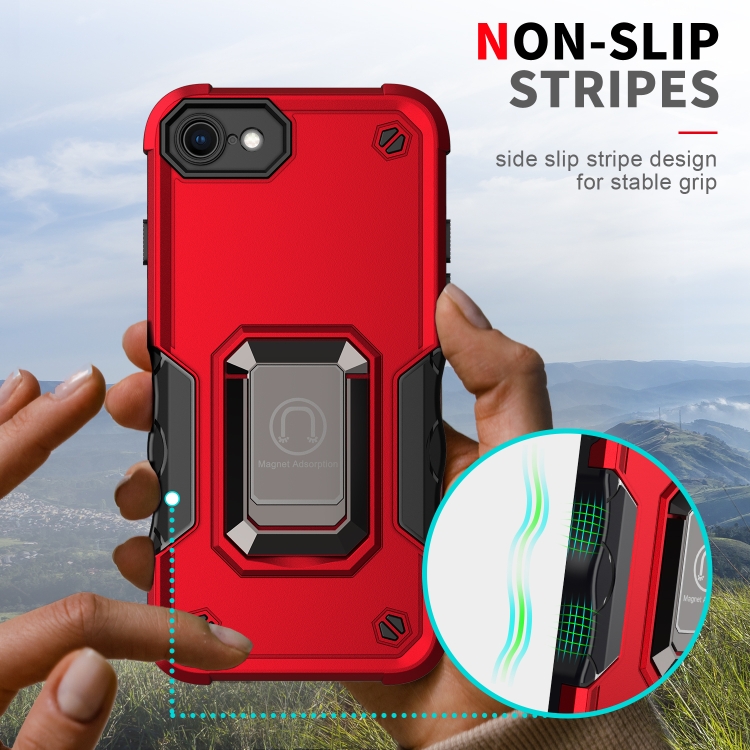 Ring Holder Non-slip Armor Phone Case For iPhone SE 2020 / 8 / 7(Red) - 5