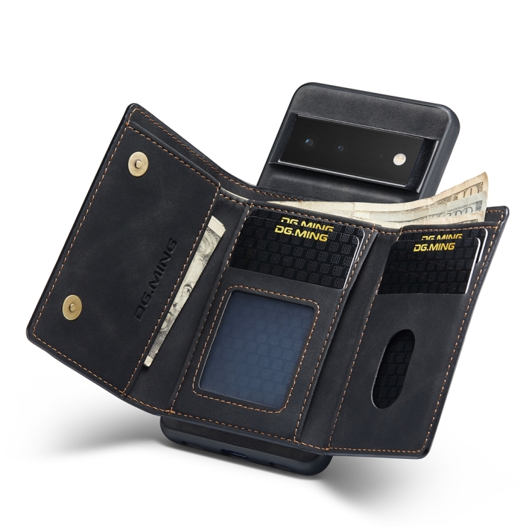 For Google Pixel 6 Pro DG.MING M1 Series 3-Fold Multi Card Wallet + Magnetic Back Cover Case(Black) - 6