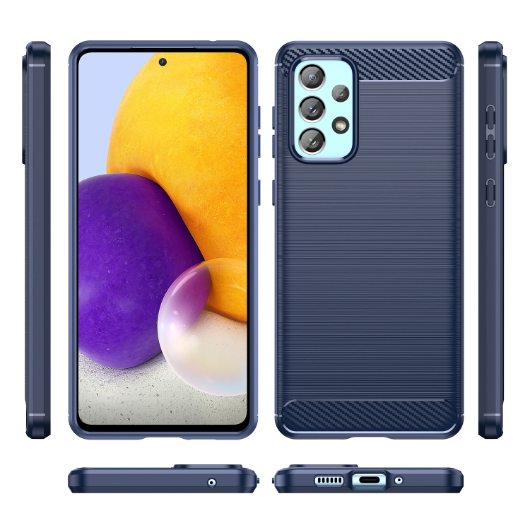 For Samsung Galaxy A73 5G Brushed Texture Carbon Fiber TPU Phone Case(Blue) - 1