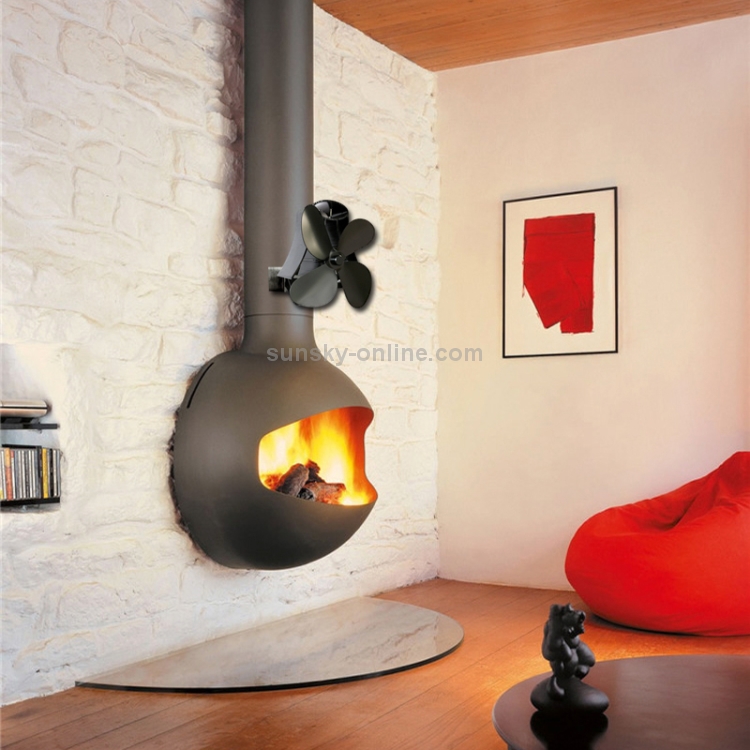 4-Blade Heat Powered Wood Stove Fan Ultra Quiet Fireplace Wood Burning Gold