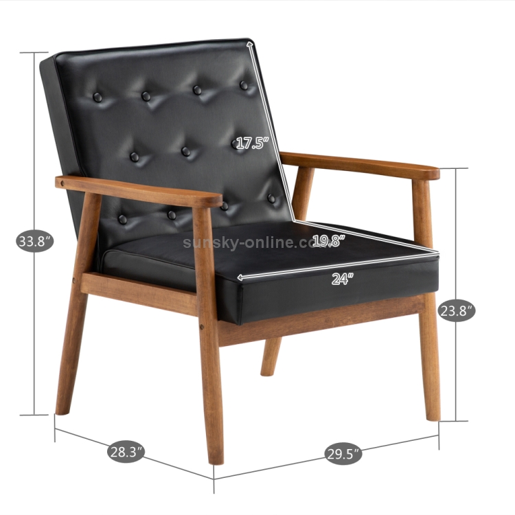 Sunsky Us Warehouse Modern Retro Wooden Feet Pu Leather Chair Single Sofa Chair With Armrests Size 85 9 X 74 9 X 71 9cm Black