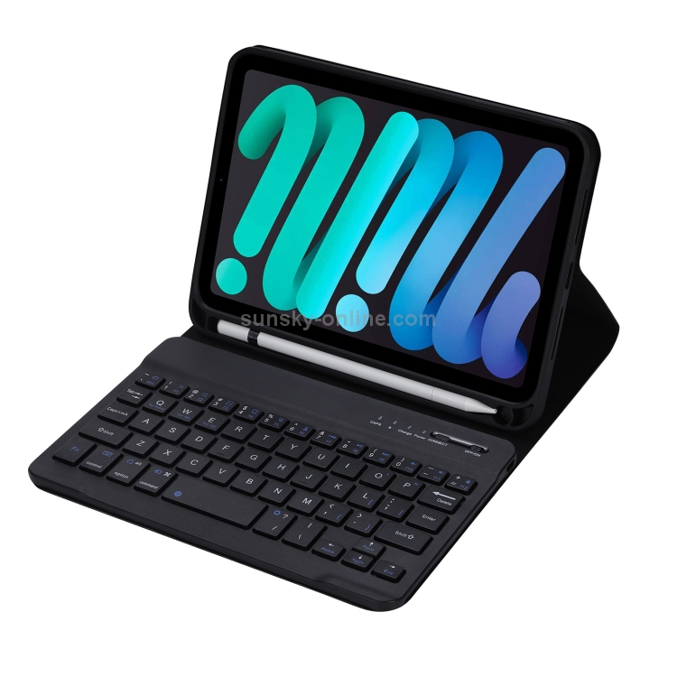 C06B Ultra-thin Candy Colors Bluetooth Keyboard Tablet Case for iPad mini 6, with Stand & Pen Slot (Black) - 2
