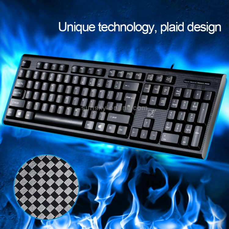 Black Color : Black Wired Computer Gaming Keyboard 104 Keys USB Wired Grid Texture General Gaming Office Keyboard