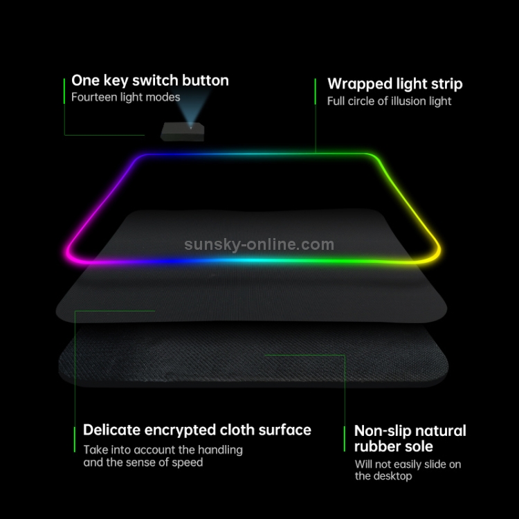 780 x 300 x 4mm New Bluetooth Size Wireless Mouse Keyboard Mouse MONTIAN Colorful LED Light Thickening Lock Keyboard Pad Game Mouse Pad