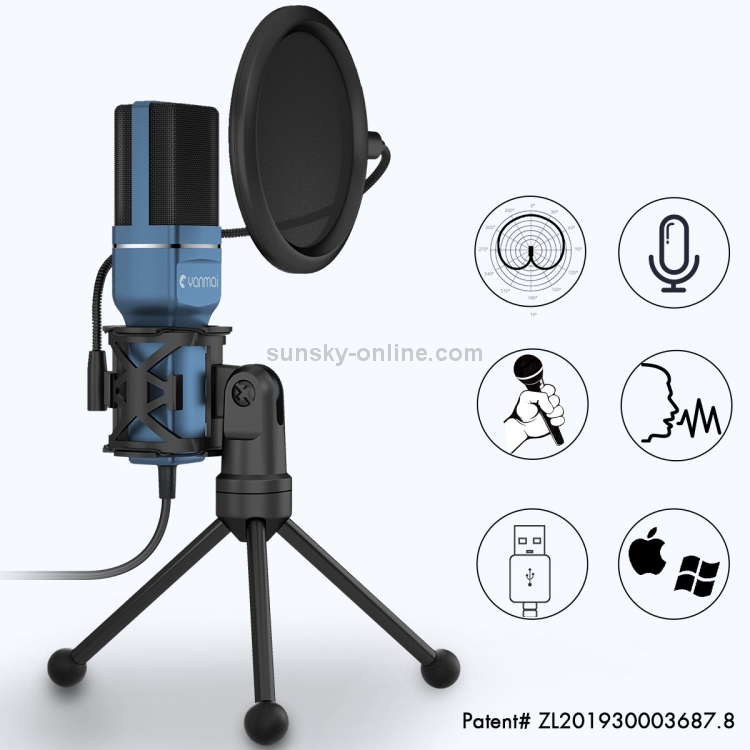 Sunsky Yanmai Sf 777 1 4m Computer Game Recording Condenser Microphone With Pop Filter Tripod Stand Blue