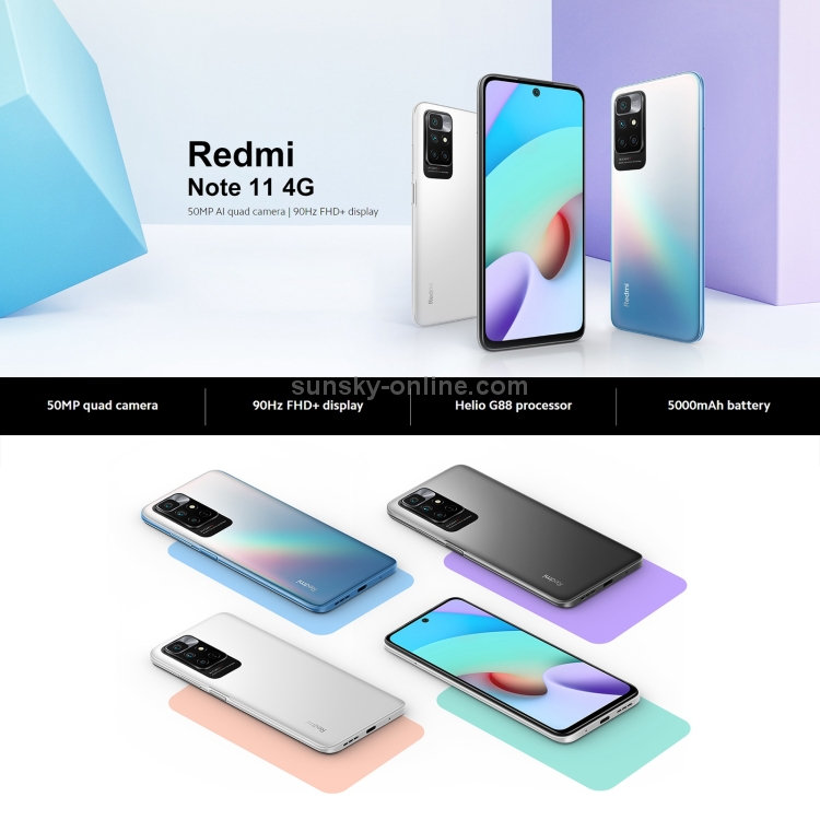 Xiaomi Redmi Note 11 4G, 6GB+128GB, Triple Back Cameras, Face & Fingerprint Identification, 6.5 inch MIUI 12.5 Helio G88 Octa Core up to 2.0GHz, Network: 4G, Not Support Google Play (Sea Blue) - B1
