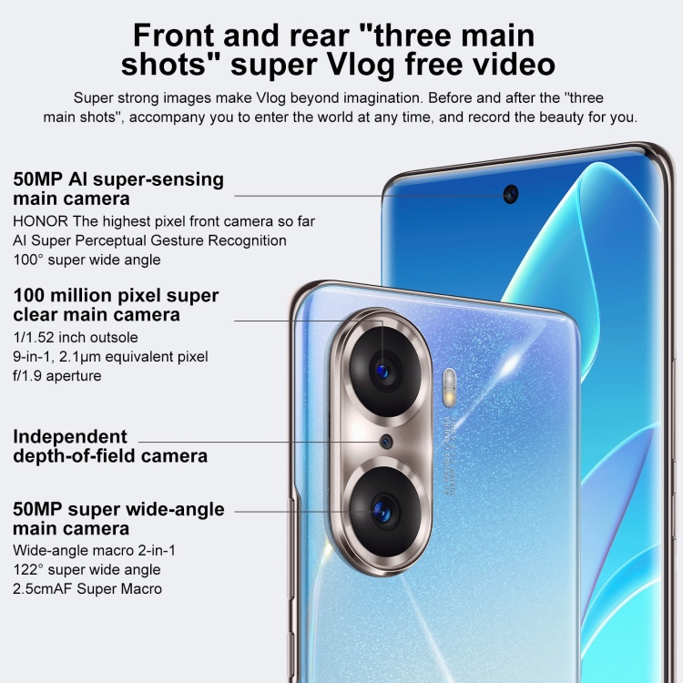 Honor 60 Pro 5G TNA-AN00, 108MP Cameras, 8GB+256GB, China Version, Triple Back Cameras, Screen Fingerprint Identification, 6.78 inch Magic UI 5.0 Qualcomm Snapdragon 778G Plus 6nm Octa Core up to 2.5GHz, Network: 5G, OTG, NFC, Not Support Google Play (Blue) - B2