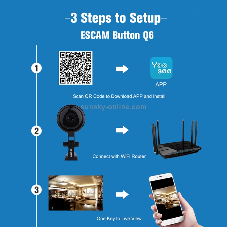 ESCAM Button Q6 1/4 inch 1.0MP WiFi IP 