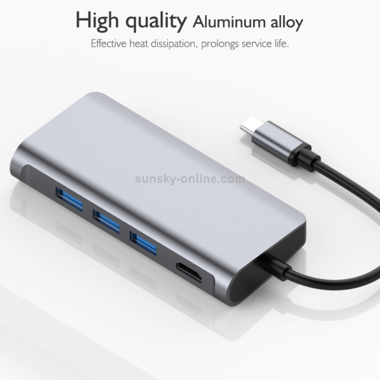 Grey RJ45 Network Interfaces HUB Adapter with Micro SD//SD Card Slots USB-C//Type-C HDMI T7 8 in 1 USB-C//Type-C to 3 USB 3.0 Durable Color : Grey