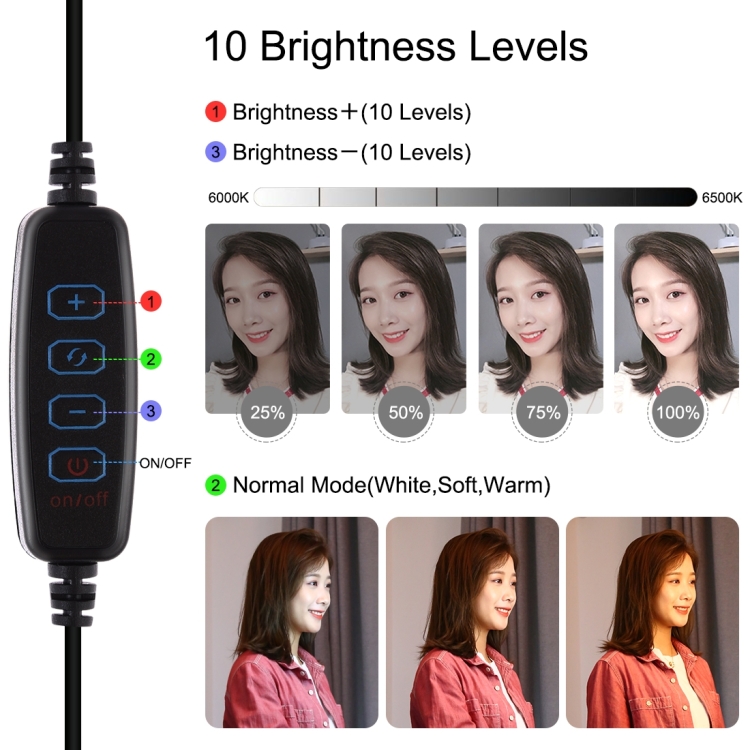 Adjustable Height 18cm-28cm 6.2 inch 3 Modes USB Dimmable LED Ring Vlogging Video Light Ring Light Desktop Mount Holder, Round Base Desktop Mount