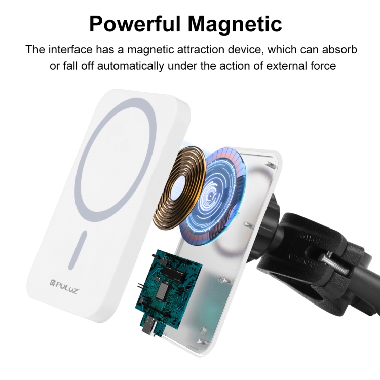 PULUZ 15W Magsafe Magnetic Qi Wireless Charger Phone Clamp Holder (White) - 3