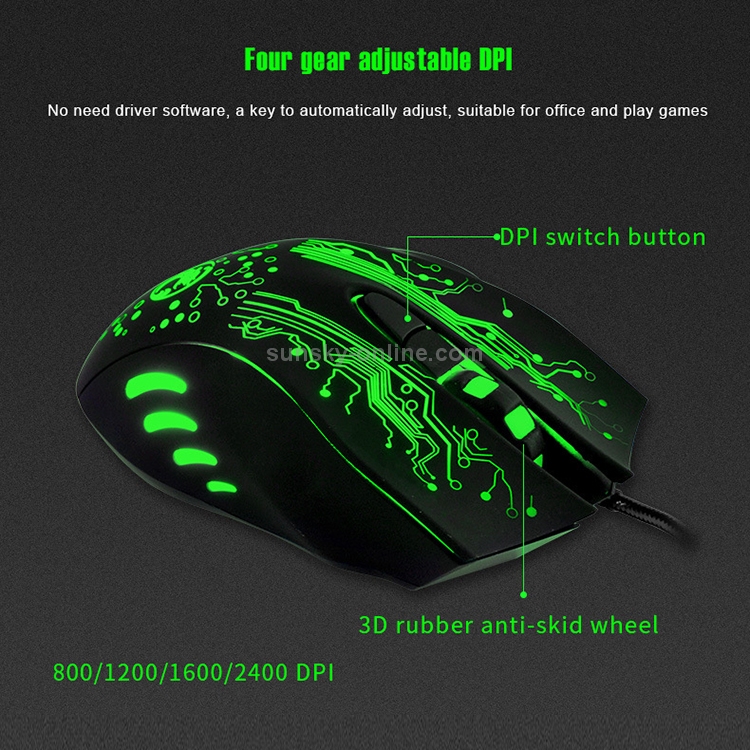 Sunsky Estone X9 Usb 6 Buttons 2400 Dpi Wired Multi Color Led Optical Gaming Mouse For Computer Pc Laptop Black