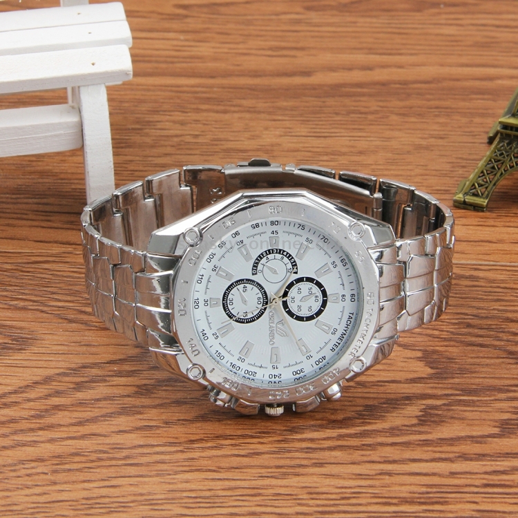 SUNSKY Round Dial 3 Decoration Dials Men Quartz Watch with Metal Band