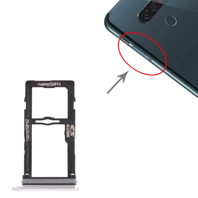 Nano SIM Card Tray + Nano SIM Card Tray / Micro SD Card Tray for LG G8S ThinQ LMG810, LM-G810, LMG810EAW (Silver) - 3