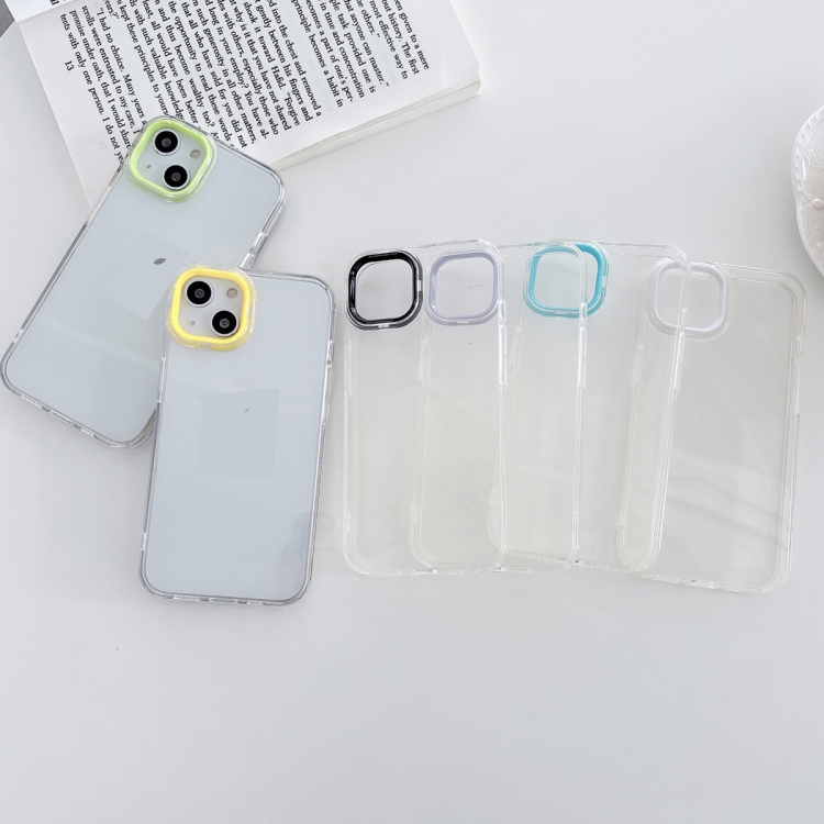 For iPhone 13 Pro Macaron Lens Frame Transparent TPU Phone Case(Blue) - B4