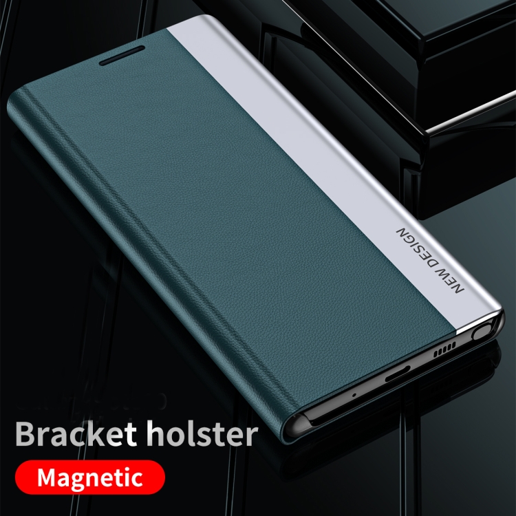 For Xiaomi Mi 11T / 11T Pro Side Electroplated Magnetic Ultra-Thin Horizontal Flip Leather Case with Holder(Green)