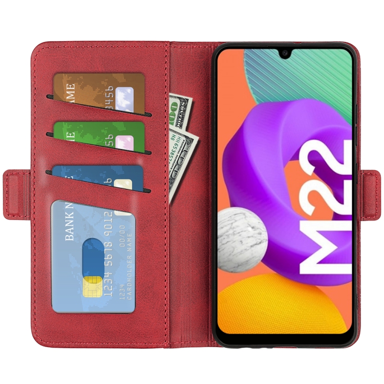 For Samsung Galaxy M22 Dual-side Magnetic Buckle Horizontal Flip Leather Case with Holder & Card Slots & Wallet(Red) - 3