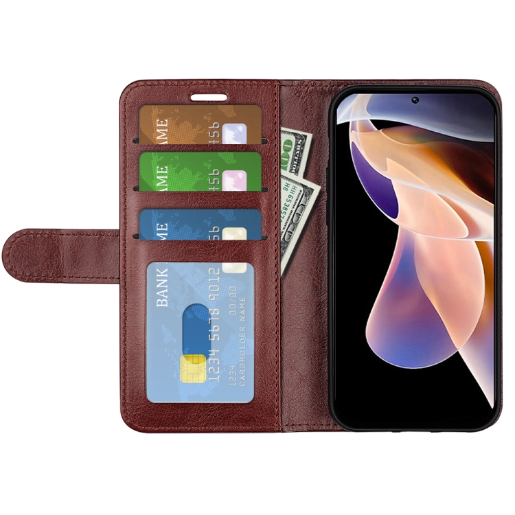 For Xiaomi Redmi Note 11 Pro / Note 11 Pro+ R64 Texture Single Horizontal Flip Protective Case with Holder & Card Slots & Wallet & Photo Frame(Brown) - 3