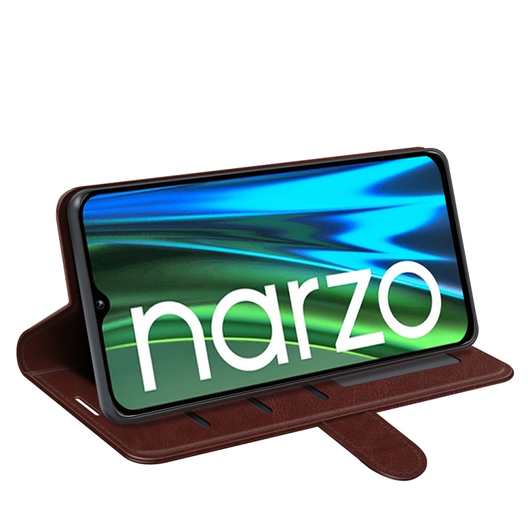 For OPPO Realme Narzo 50A R64 Texture Single Horizontal Flip Protective Case with Holder & Card Slots & Wallet& Photo Frame(Brown) - 4
