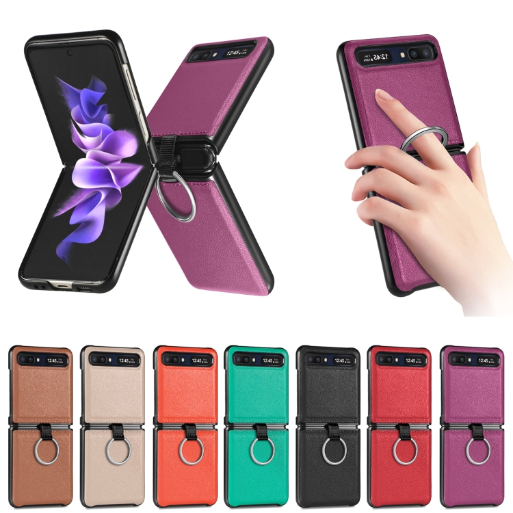 For Samsung Galaxy Z Flip Litchi Folding  Ring Buckle Phone Case(Orange) - B1