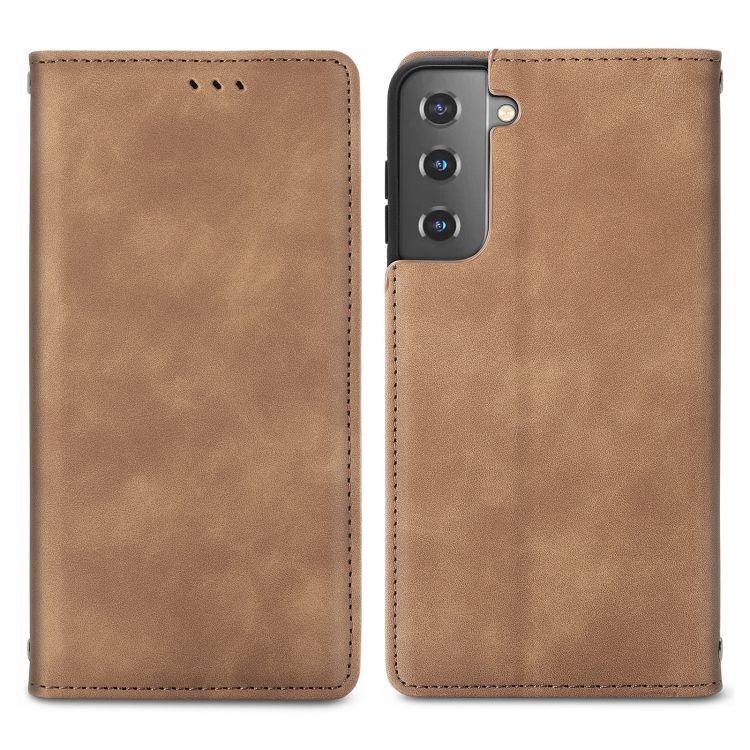 For Samsung Galaxy S22 5G Retro Skin Feel Magnetic Horizontal Flip Leather Case with Holder & Card Slots & Wallet & Photo Frame(Brown) - 1