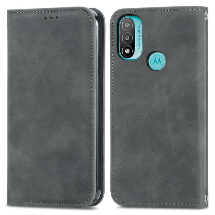 For Motorola Moto E20 Retro Skin Feel Magnetic Horizontal Flip Leather Case with Holder & Card Slots & Wallet & Photo Frame(Gray) - 1