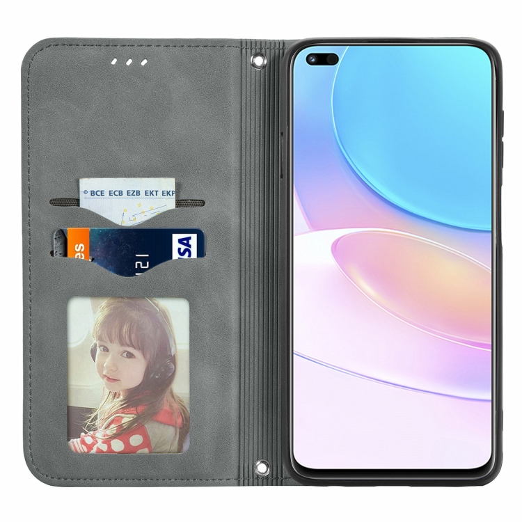 For Huawei nova 8i Retro Skin Feel Magnetic Horizontal Flip Leather Case with Holder & Card Slots & Wallet & Photo Frame(Gray) - 2